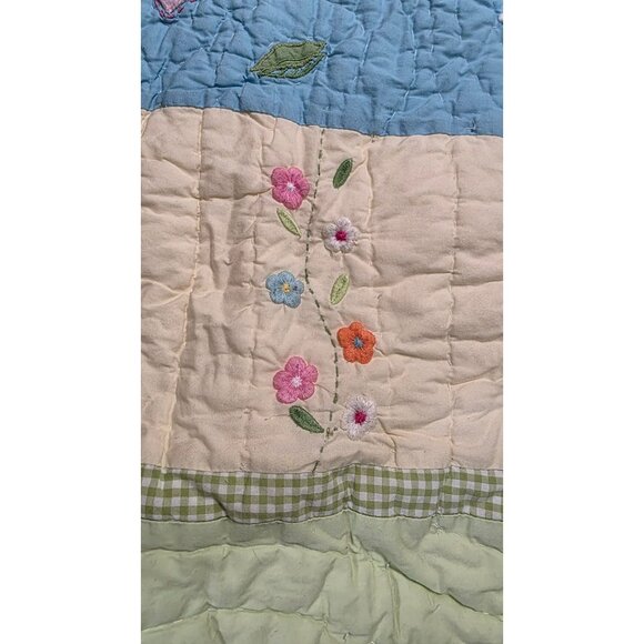 Pottery Barn Kids Floral Patchwork Quilt Throw Blanket Embroidered Daisy Size 86 - Picture 5 of 10